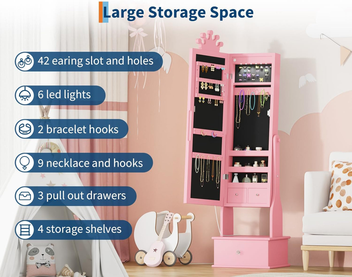 Kids Jewelry Armoire with Mirror