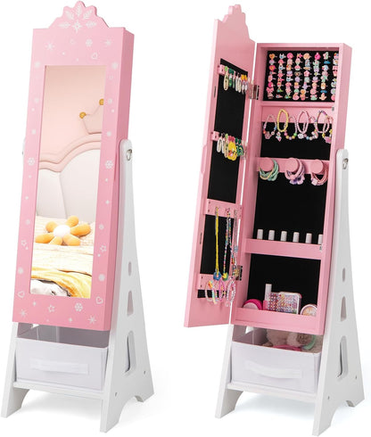 Kids Standing Jewelry Cabinet with Mirror