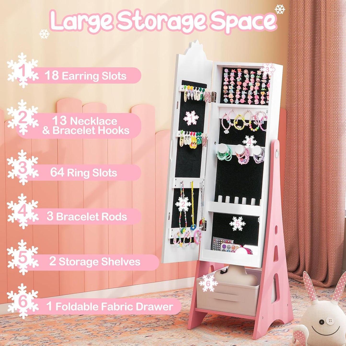 Kids Standing Jewelry Cabinet with Mirror