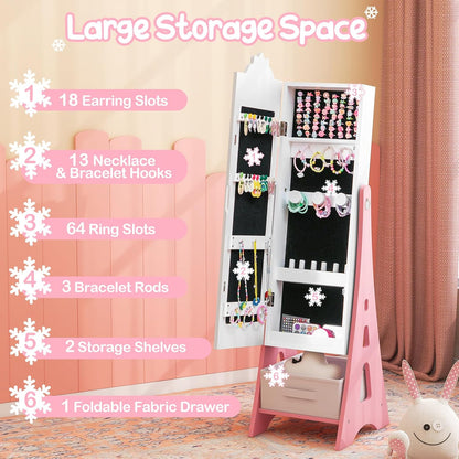 Kids Standing Jewelry Cabinet with Mirror