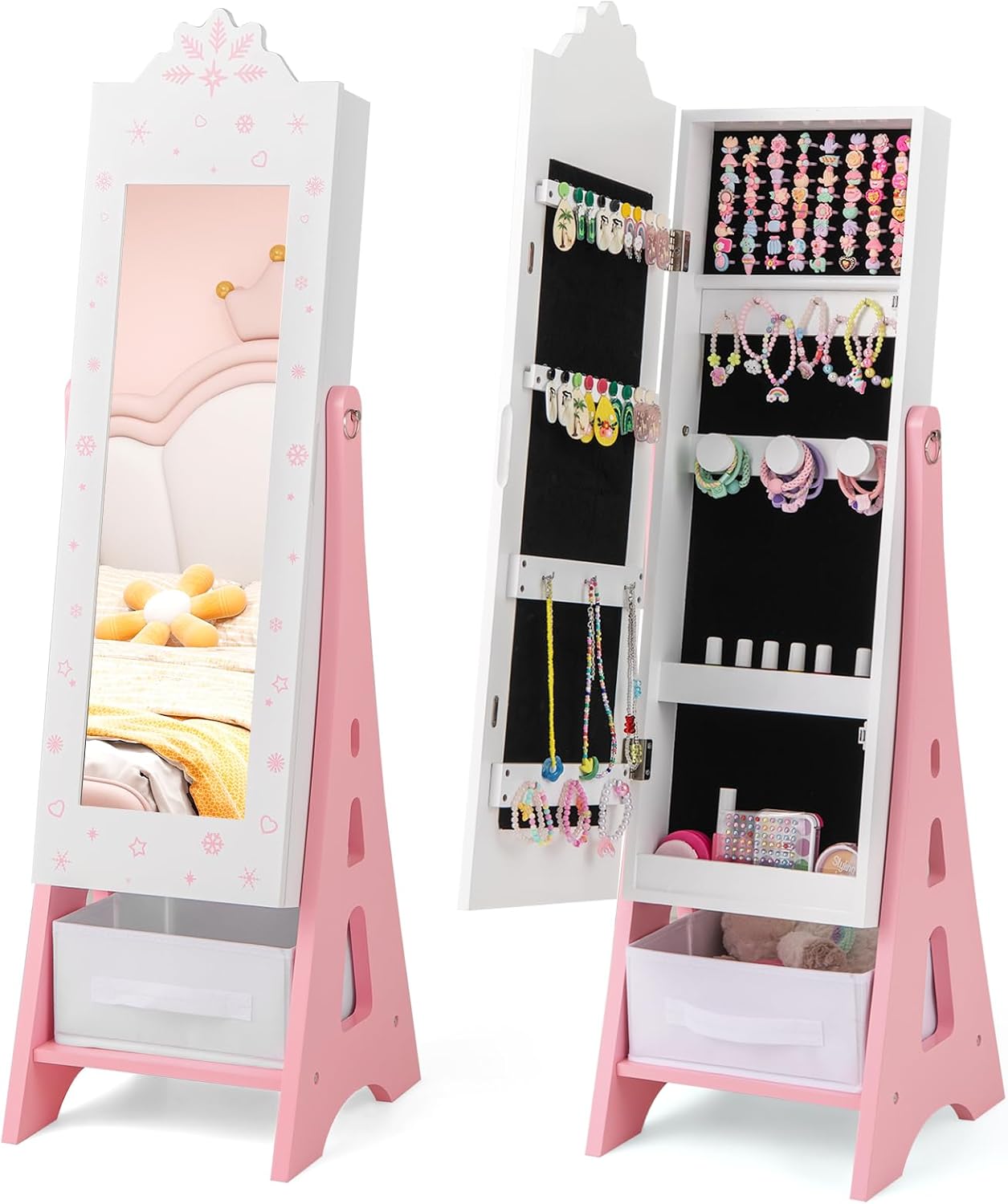 Kids Standing Jewelry Cabinet with Mirror