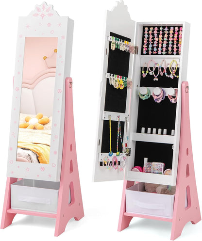 Kids Standing Jewelry Cabinet with Mirror