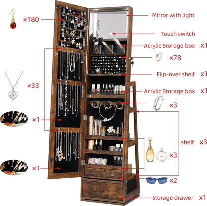 360 Swivel Full Length Mirror Jewelry Cabinet