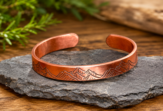 Mountain Stamped Copper Cuff Bracelet Handmade Jewellery