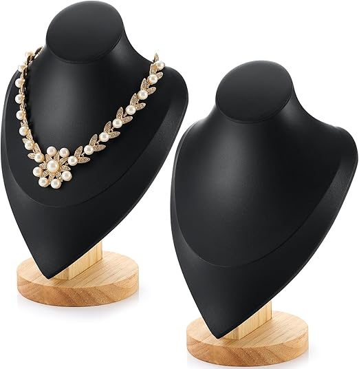 2 Pcs Premium Necklace Display with Bamboo Stand