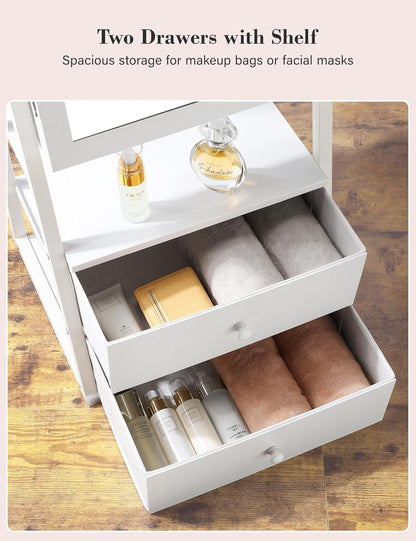 Lockable Standing Mirror Jewelry Cabinet with Drawers