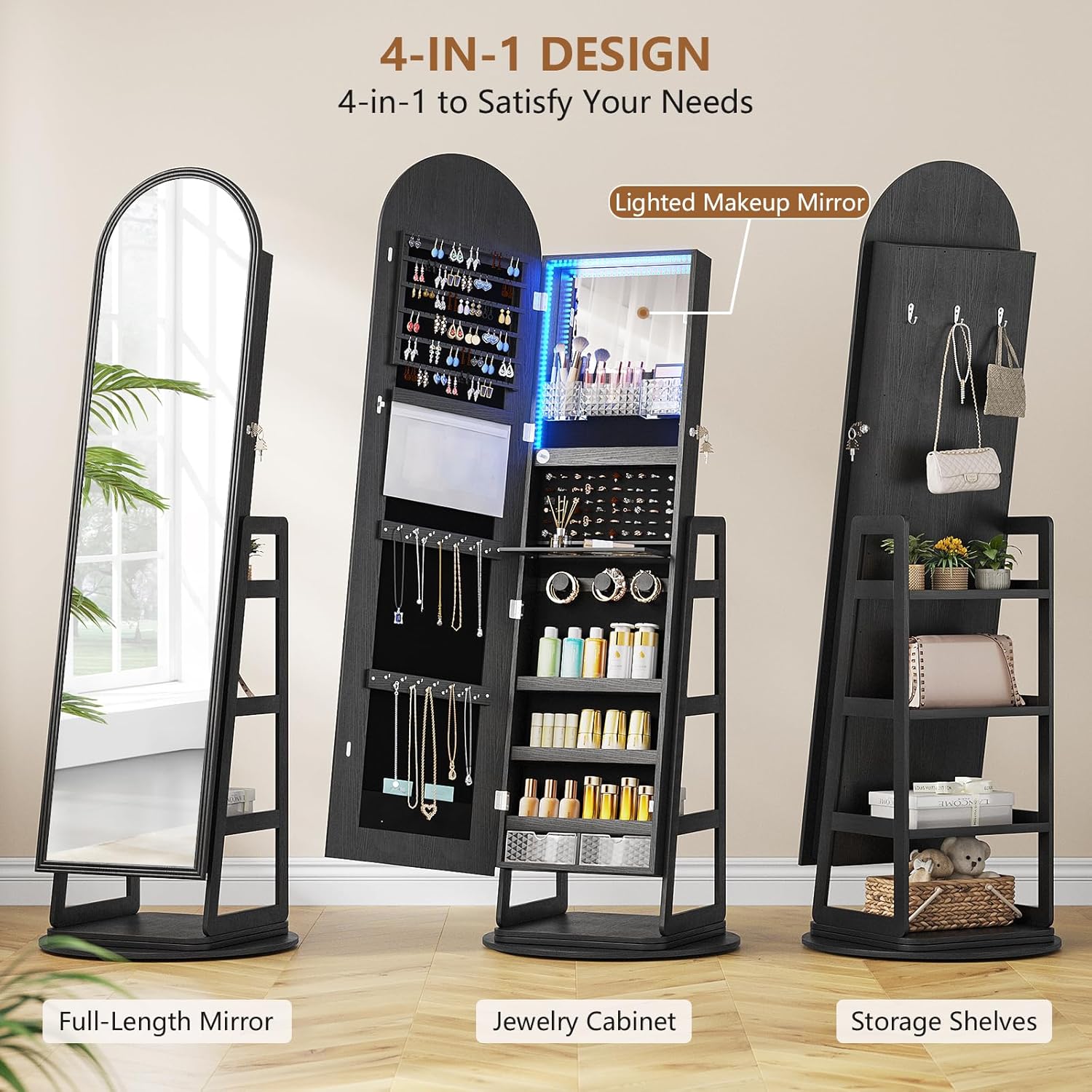 standing mirror with jewelry storage