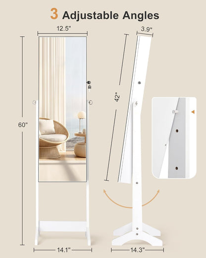 Freestanding Jewelry Cabinet Full Length Mirror, Moon White