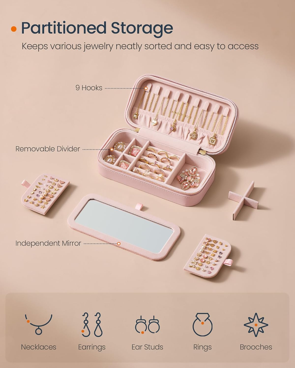 Travel Jewelry Box Organizer with Mirror