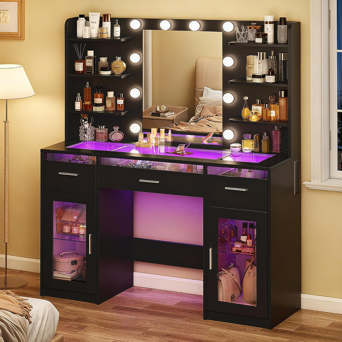 Makeup Vanity Desk with Mirror & Lights 3 Colors