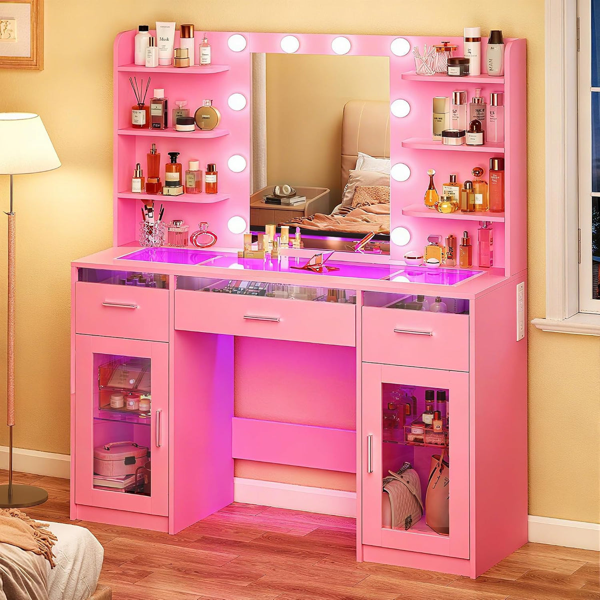 Makeup Vanity Desk with Mirror & Lights 3 Colors