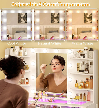 Makeup Vanity Desk with Mirror & Lights 3 Colors