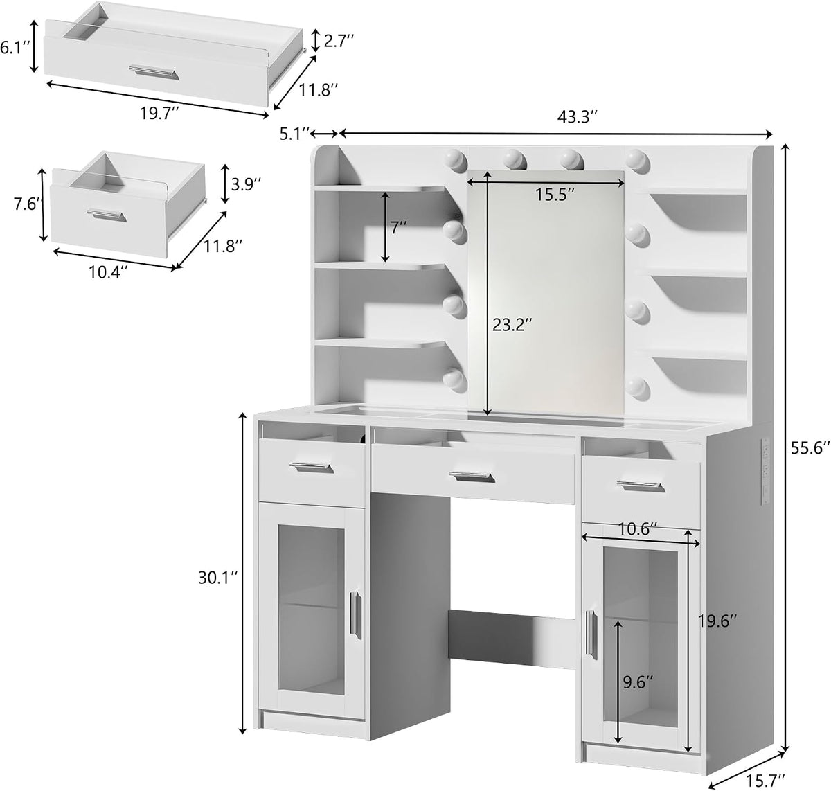Makeup Vanity Desk with Mirror & Lights 3 Colors