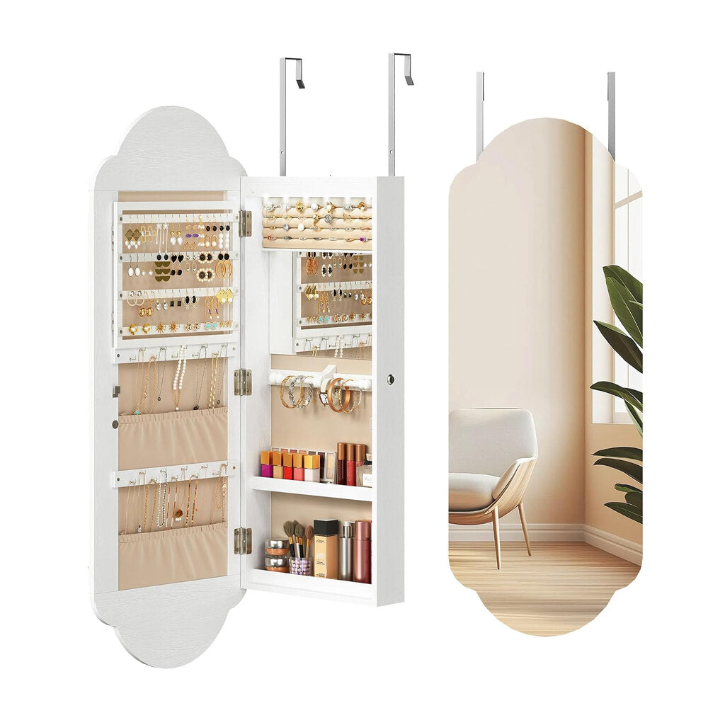lockable wall-mounted jewelry cabinet with mirror