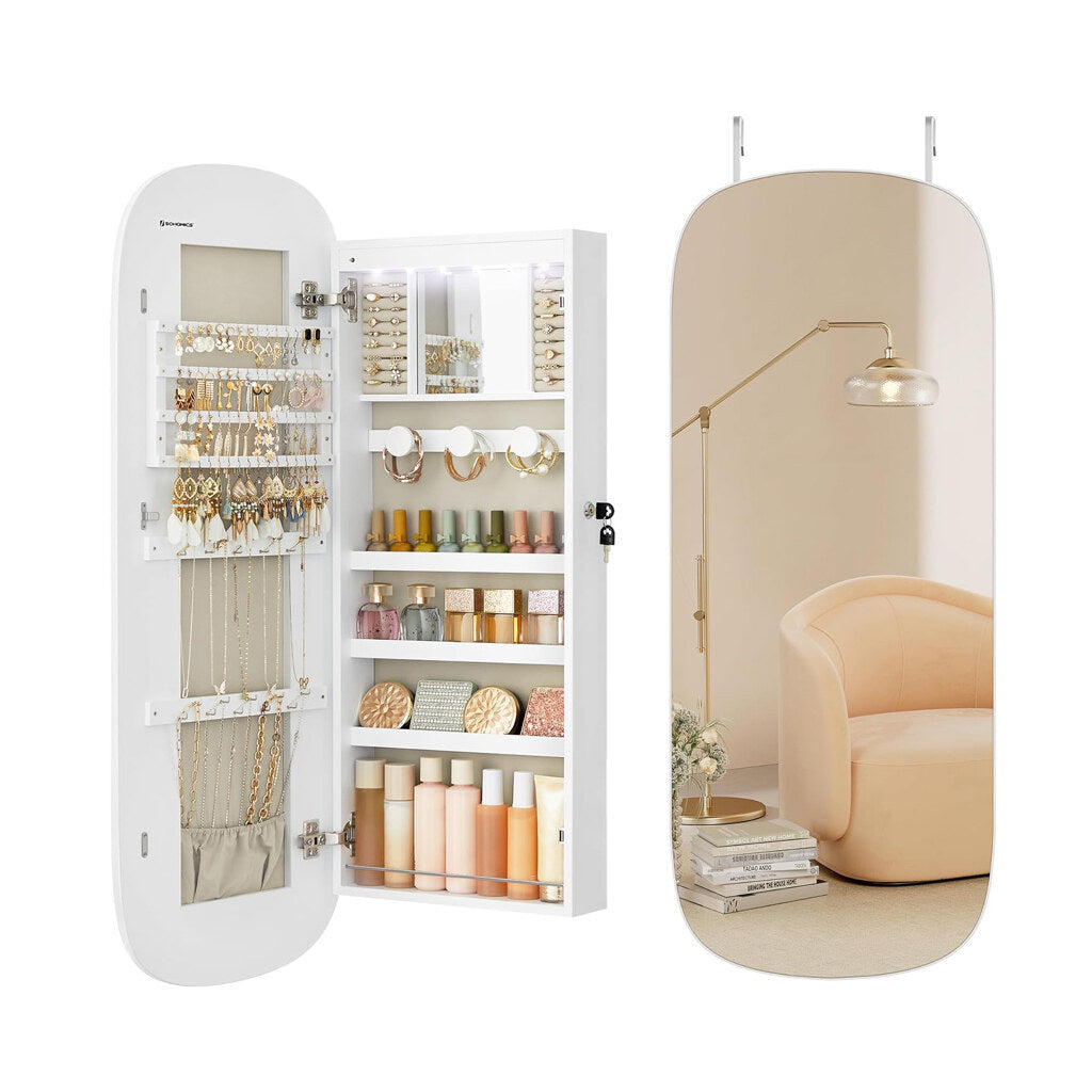 wall-mounted jewelry cabinet with mirror