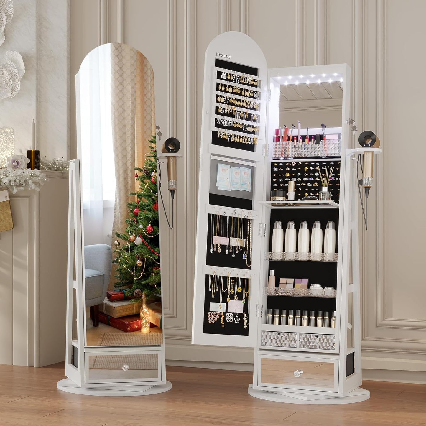 360° Swivel Arched Jewelry Cabinet with Mirror