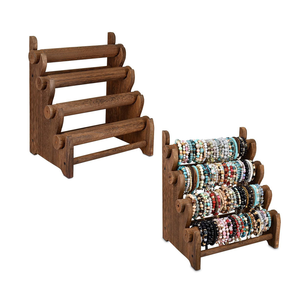 2 Pcs Wooden 4 Tier Bracelet Bangle Display Stand